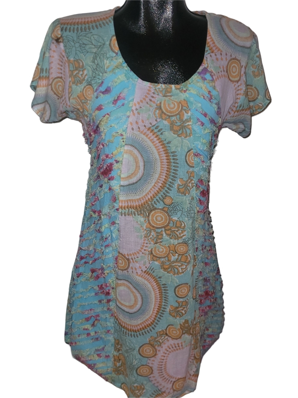 Pastel Colored Floral Scoop Neck Short Sleeve Flowy Dress Size S/M